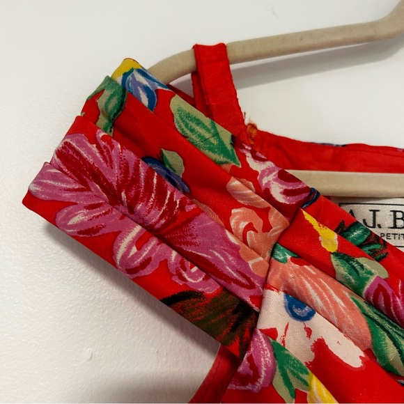 A.J. BARI Silk Floral Print Red Yellow Blue Off-shoulder Pleated Dress Size 6 - Picture 5 of 8